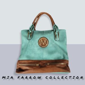 Large MIA FARROW COLLECTION Teal and Brown Tote